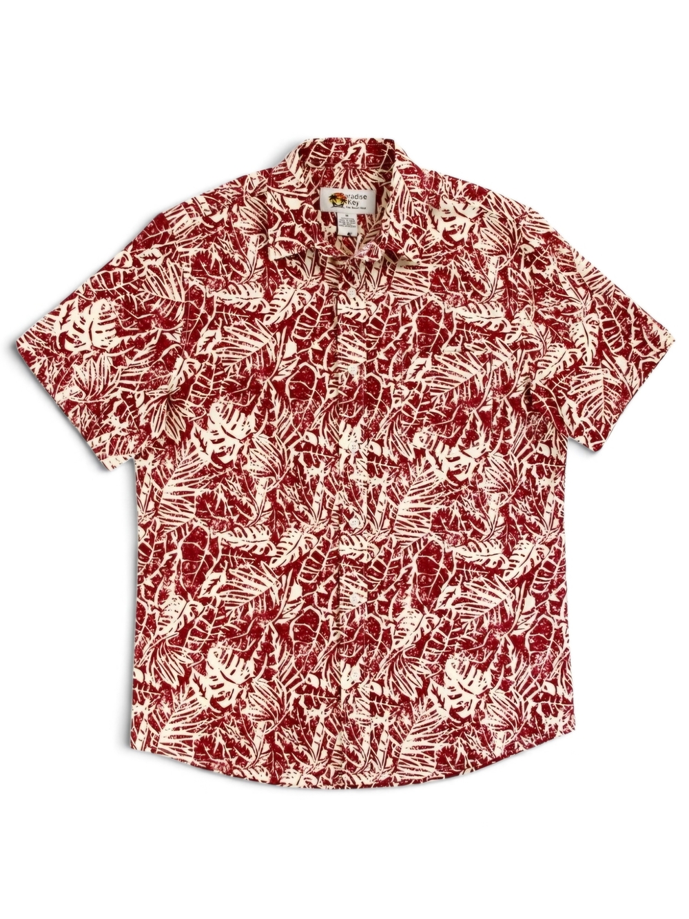 Men's Tropical Leaf Print Short-Sleeve Shirt - Red/Cream